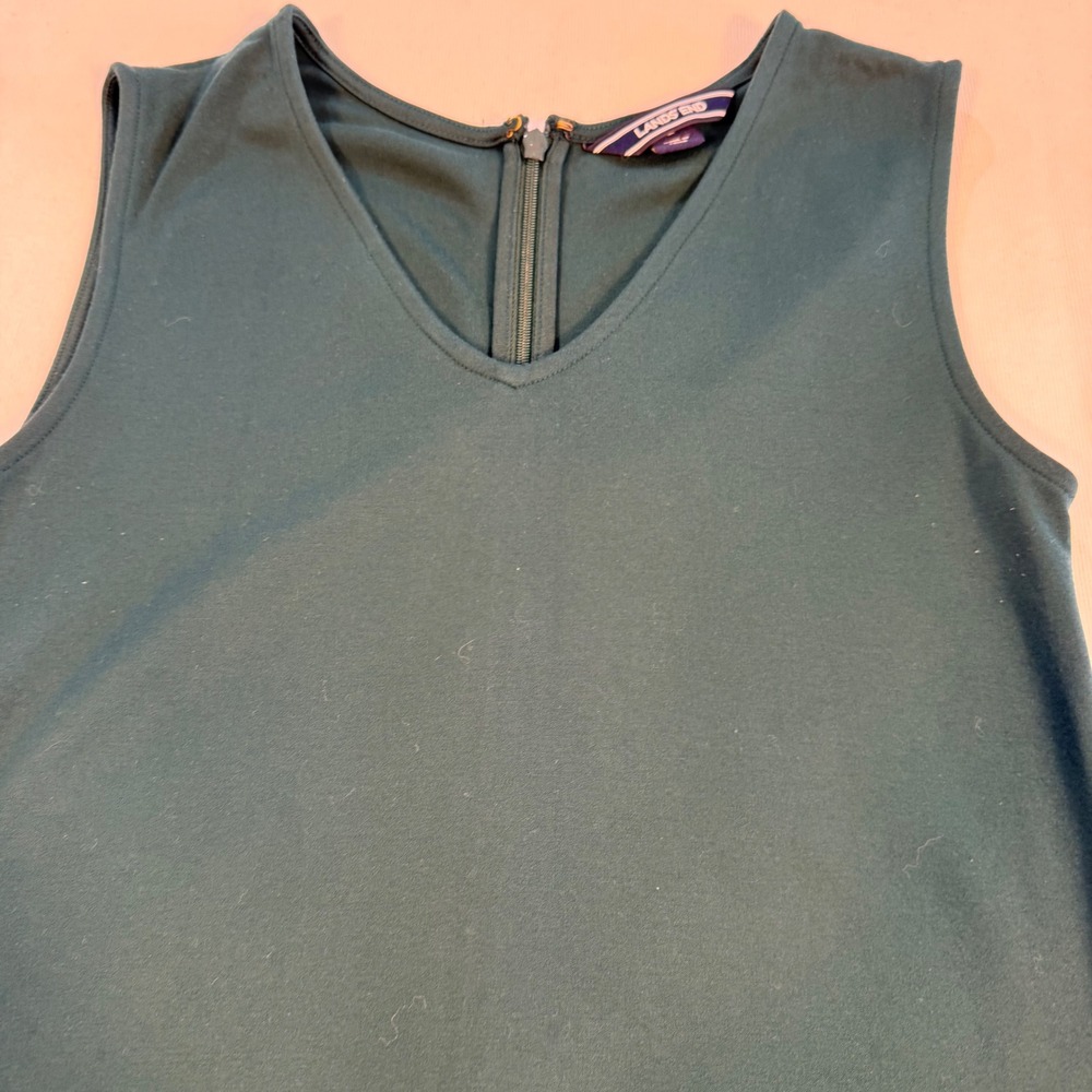 Lands End Womens Sz 2 Green Ponte Knit V-Neck Sleeveless Sheath Dress Pockets - Picture 12 of 16
